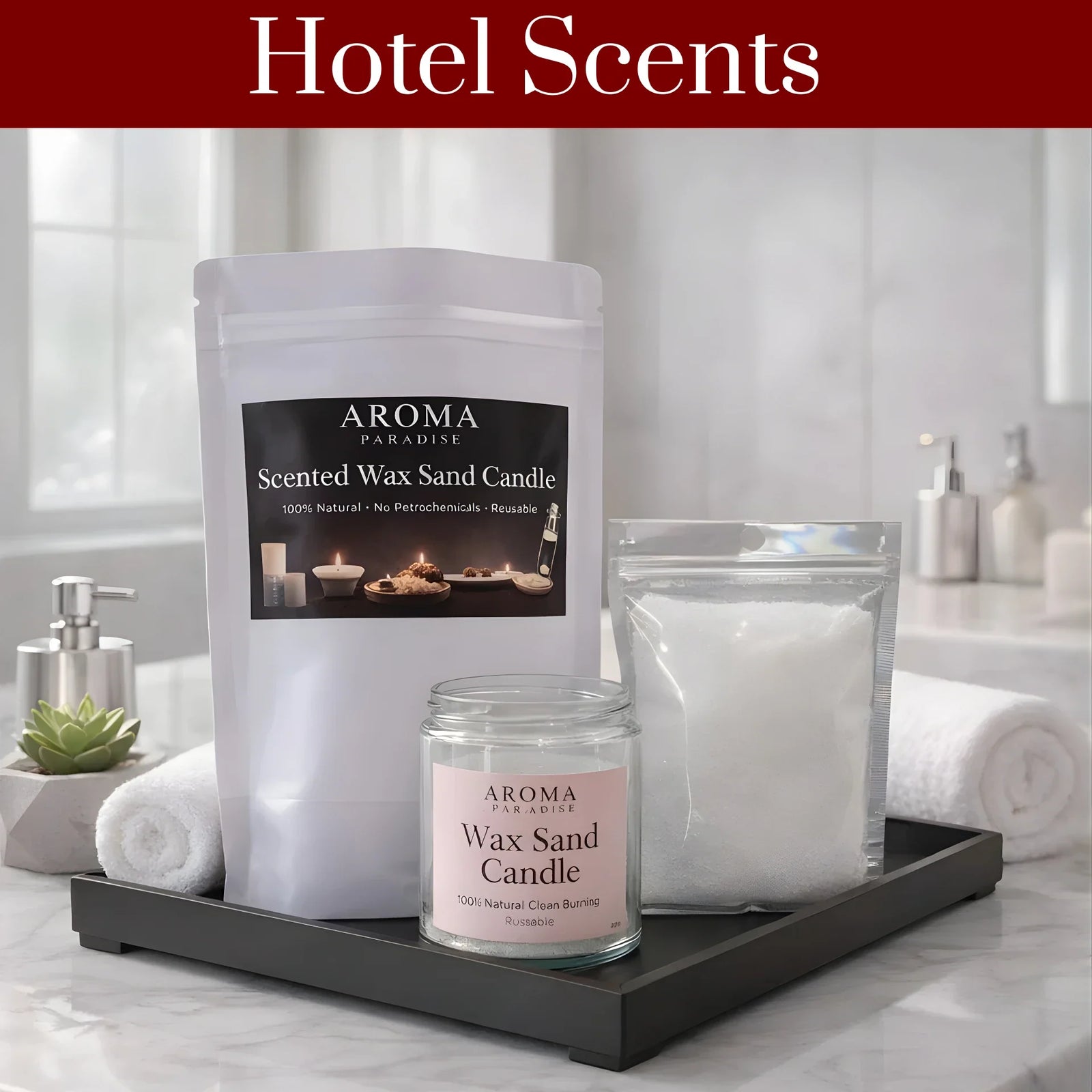 Pre-scented sand candle wax pearls with optional glass jar and wicks