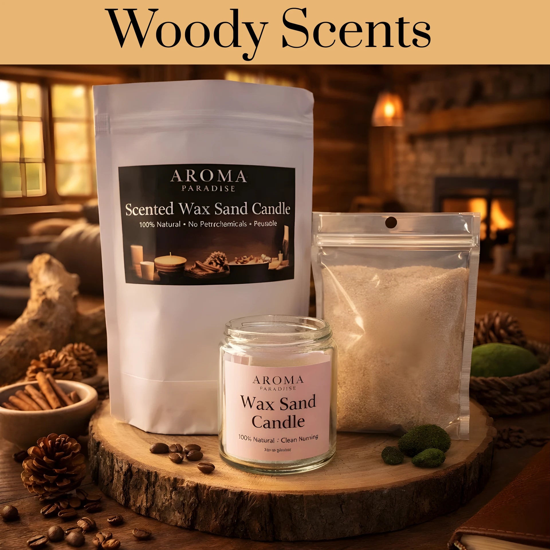 Woody Scent Collection Pearled Sand Wax Candle Kit Aroma Paradise