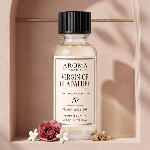 Virgin Of Guadalupe spiritual fragrance oil in an editorial scent setting - Aroma Paradise