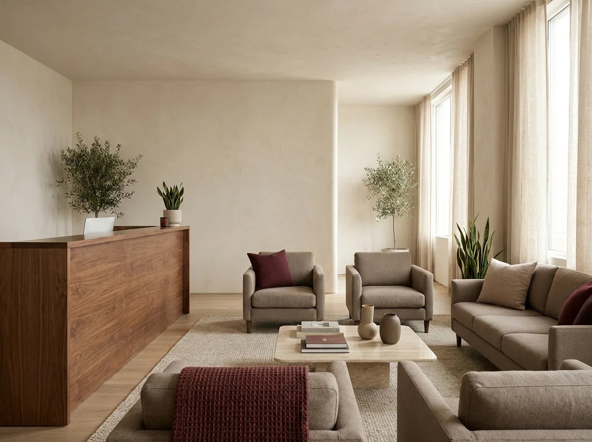 Refined reception area representing offices and professional waiting rooms