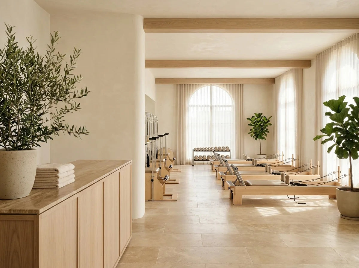 Bright wellness studio reception representing fitness, spa, and salon scenting