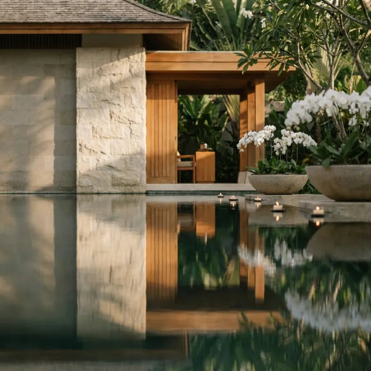 Candlelit luxury spa with rolled towels